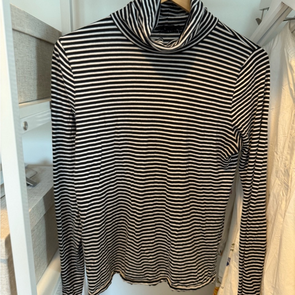 Black and White Striped Turtleneck Top
